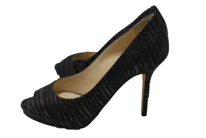 Authentic New Jimmy Choo Black/Gold Canvas Open Toe Pumps Shoes Size 37