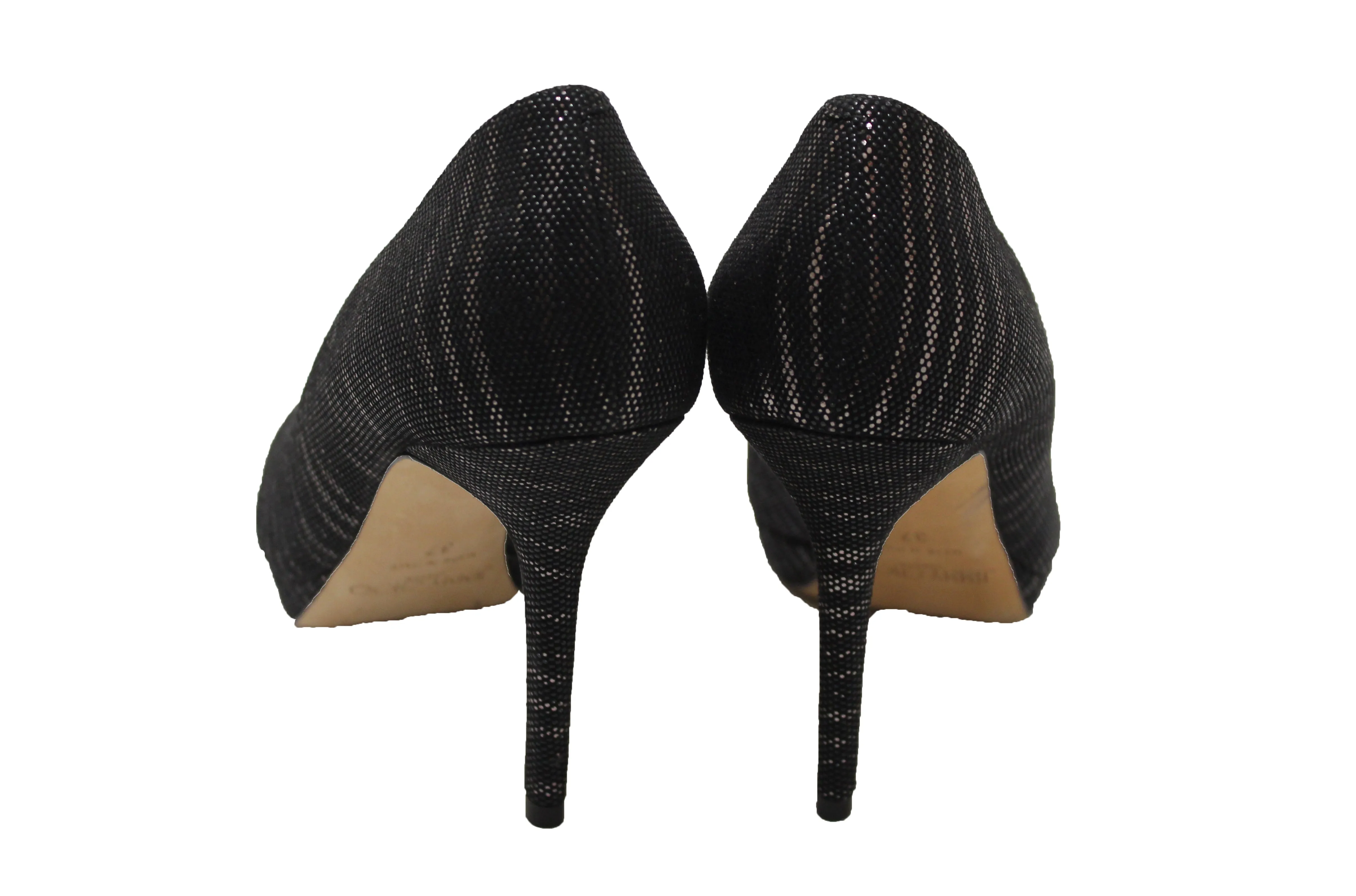 Authentic New Jimmy Choo Black/Gold Canvas Open Toe Pumps Shoes Size 37