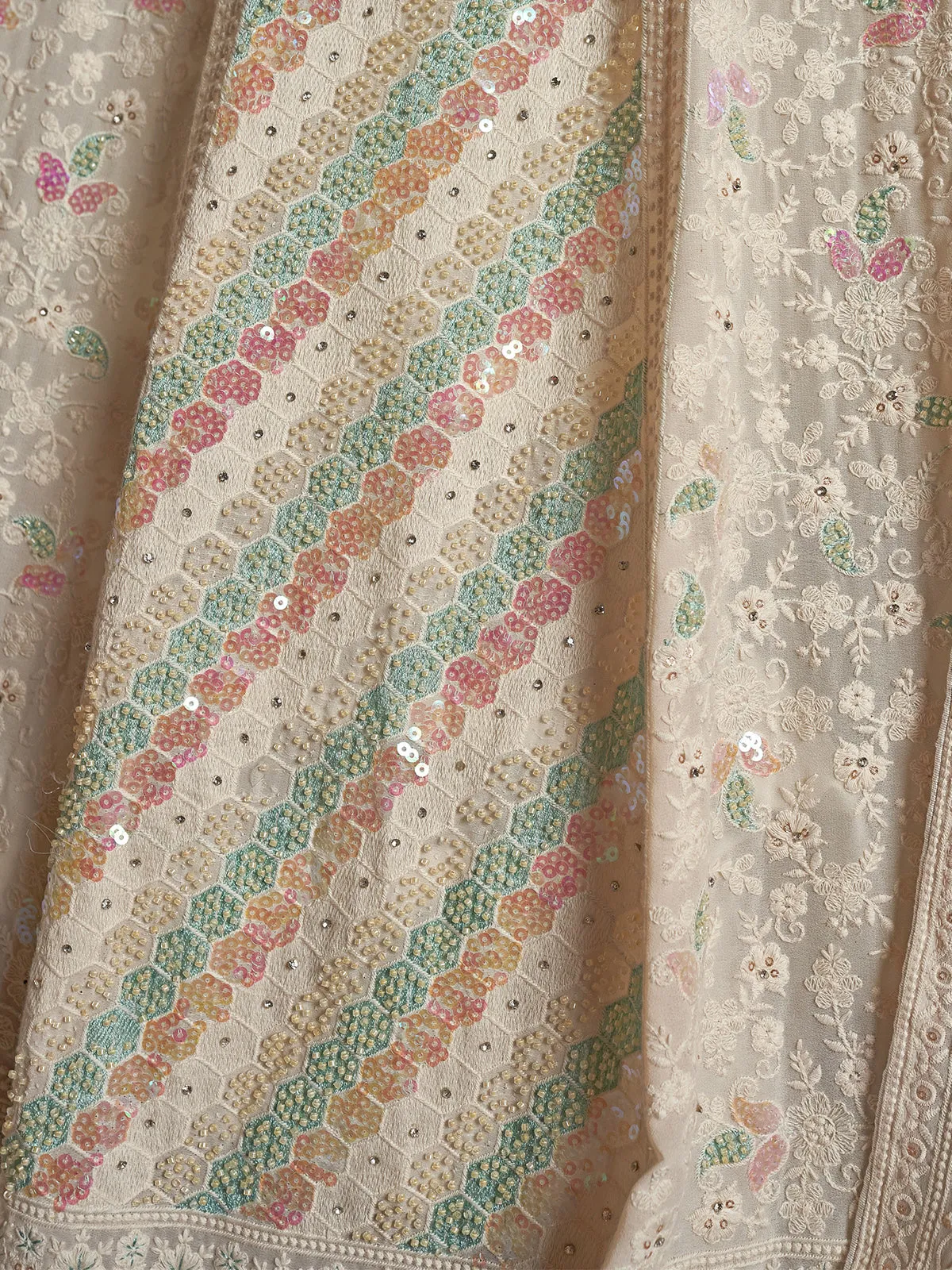 Beautiful Apricot Georgette Embroidered Semi Stitched Lehenga With Unstitched Blouse