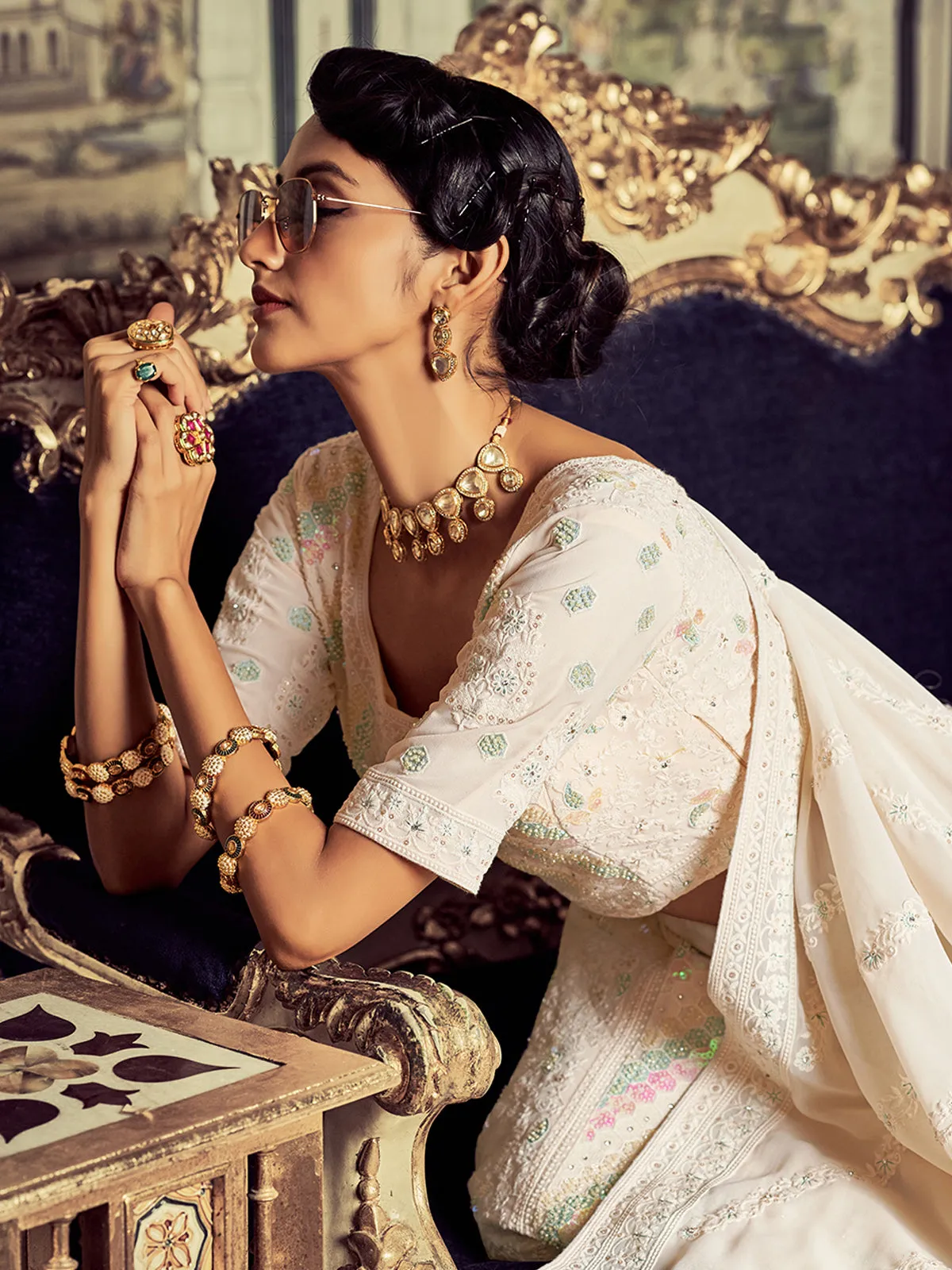 Beautiful Apricot Georgette Embroidered Semi Stitched Lehenga With Unstitched Blouse