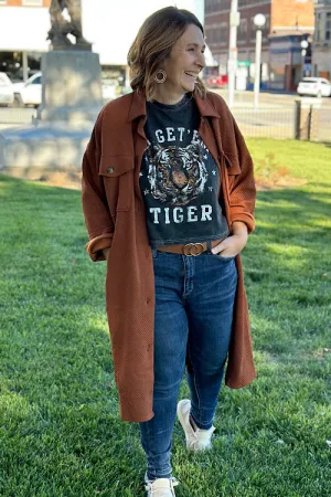 Carter - Textured Overshirt Duster Jacket - Copper