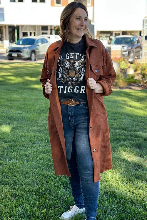 Carter - Textured Overshirt Duster Jacket - Copper