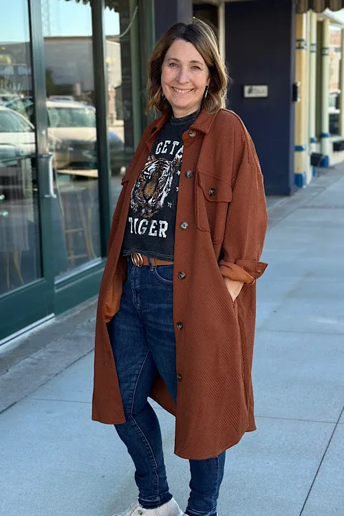 Carter - Textured Overshirt Duster Jacket - Copper