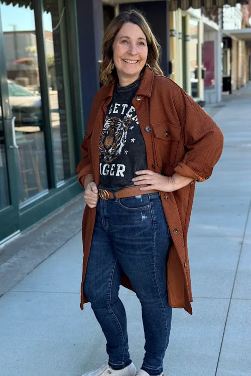Carter - Textured Overshirt Duster Jacket - Copper
