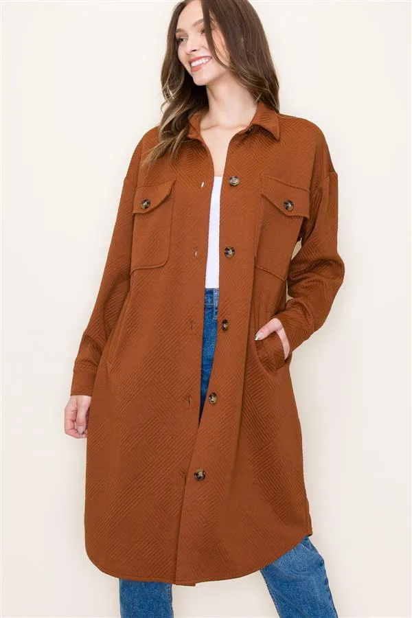 Carter - Textured Overshirt Duster Jacket - Copper