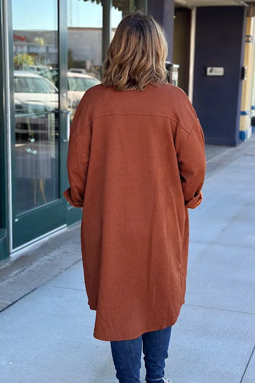 Carter - Textured Overshirt Duster Jacket - Copper