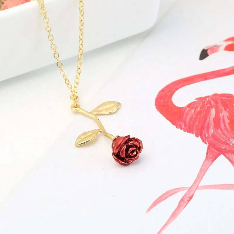 Chic Red Rose Pendant Necklace