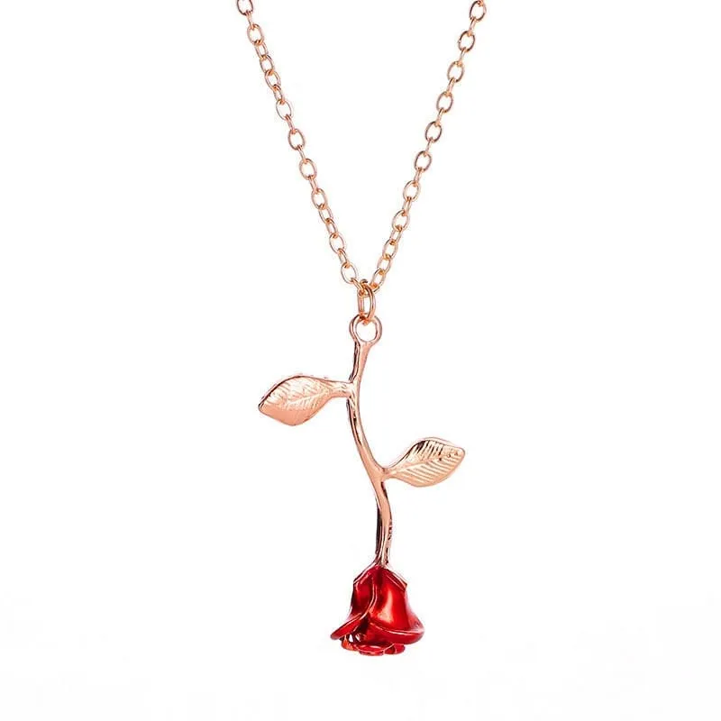 Chic Red Rose Pendant Necklace