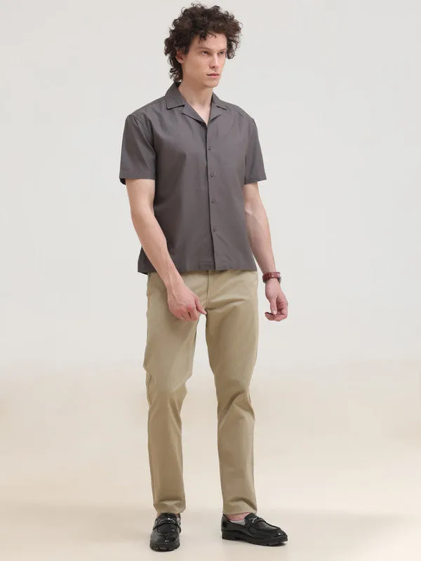 Cuban Collar Light Brown Regular Fit Short Sleeve Shirt