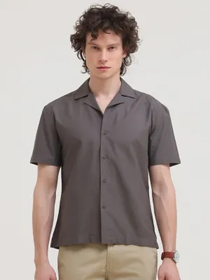 Cuban Collar Light Brown Regular Fit Short Sleeve Shirt