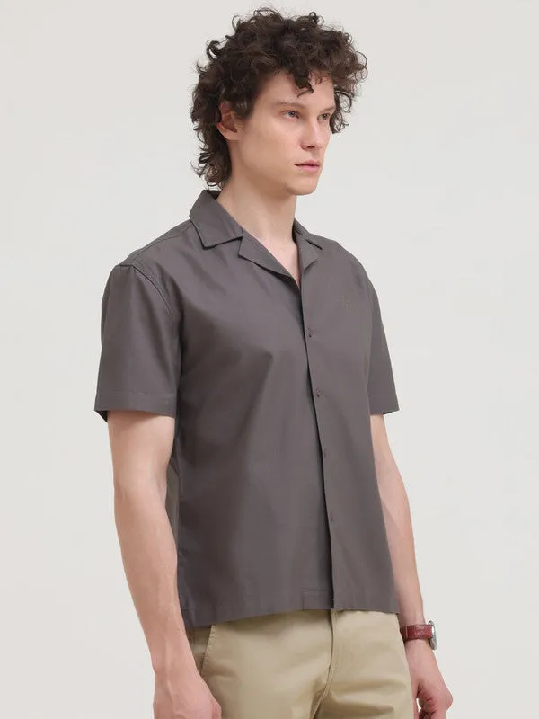 Cuban Collar Light Brown Regular Fit Short Sleeve Shirt