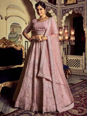 Designer Pink Georgette Embroidered Semi Stitched Lehenga With Unstitched Blouse