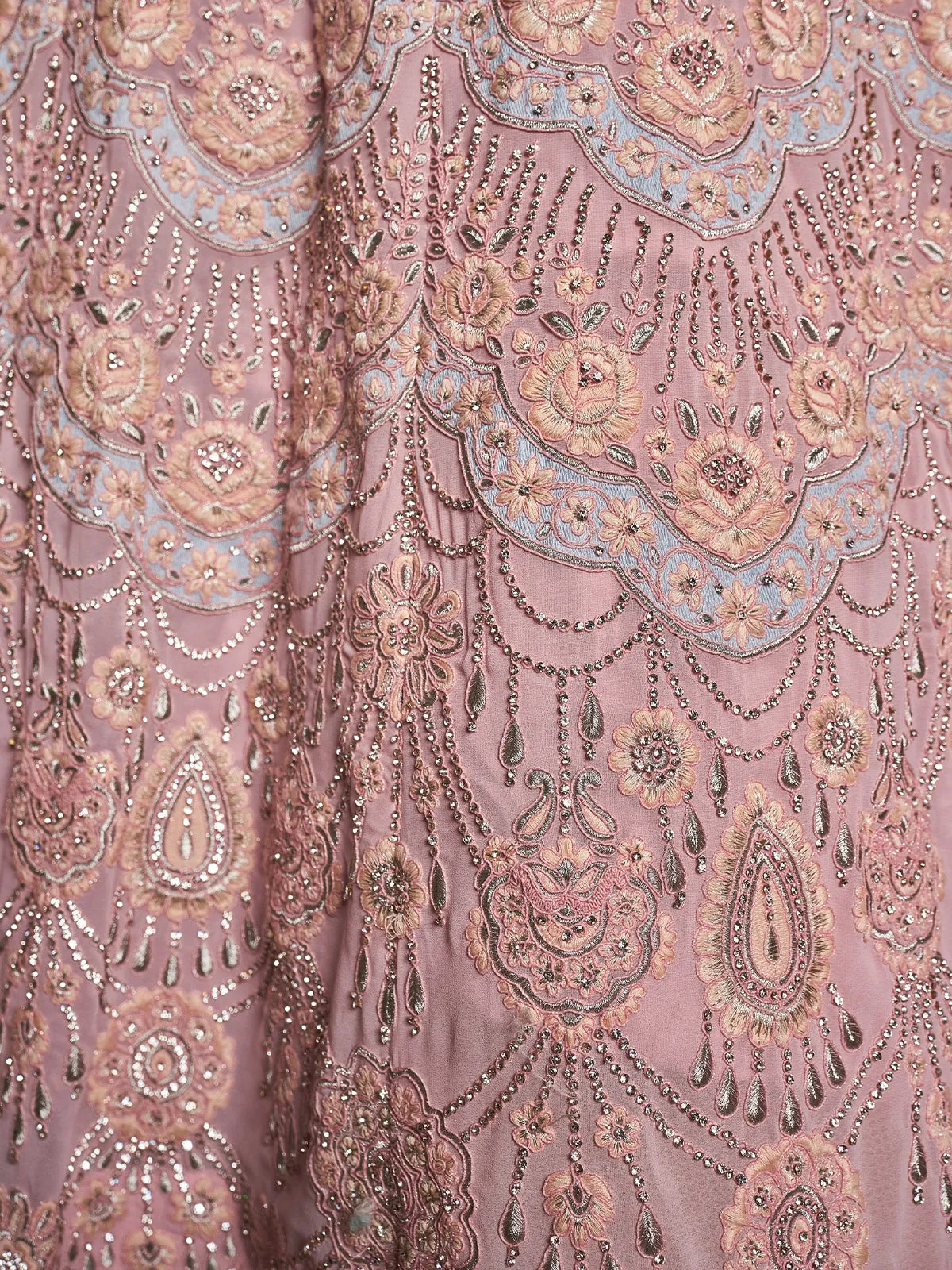 Designer Pink Georgette Embroidered Semi Stitched Lehenga With Unstitched Blouse