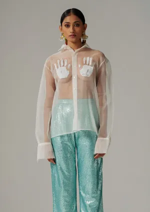 Hand-Painted Sheer Silk Organza Shirt