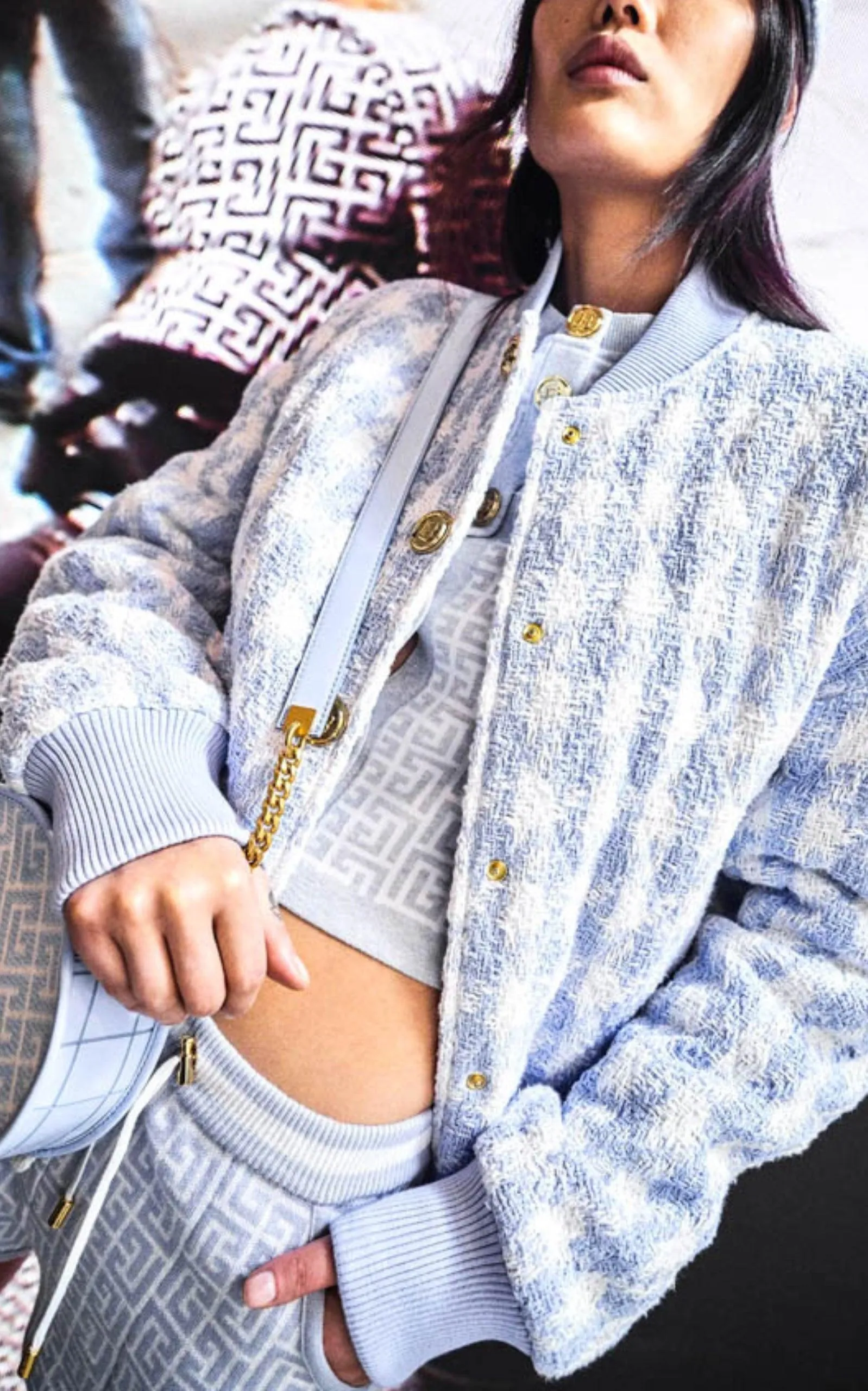 Houndstooth Cotton-blend Tweed Bomber Jacket