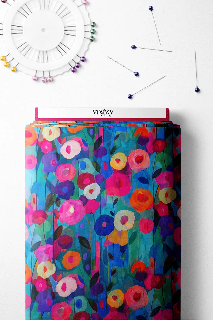 Multicolored Abstract Floral Printed Georgette Fabric