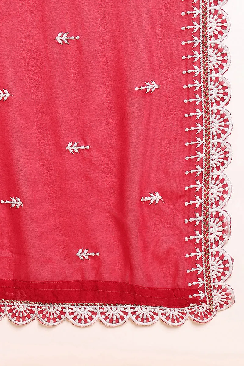 Rani Pink Georgette Solid Embroidered Flared Suit Set