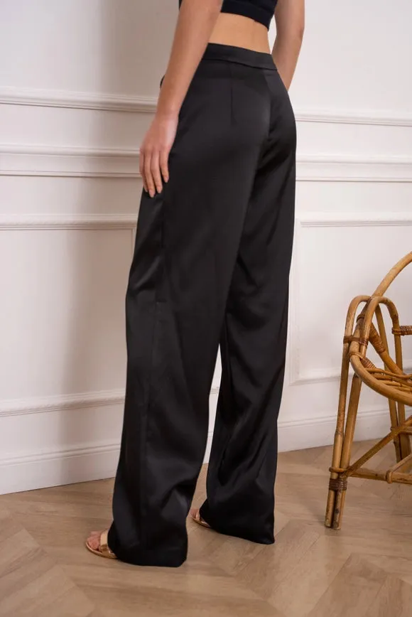 Satin Straight Cut Pants Black
