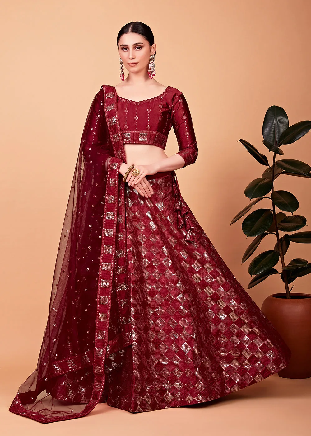 Sensational Red Multi Thread & Sequins Cocktail Party Lehenga