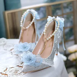 Sohiwoo  Graduation Gift Lolita High Heels Sweet Tea Pot Lolita Pointed High Heels Slim Heels Flower Wedding Shoes Ladies