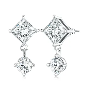 Solid 925 Signature Silver Diamond Cut Crystal Drop Earrings