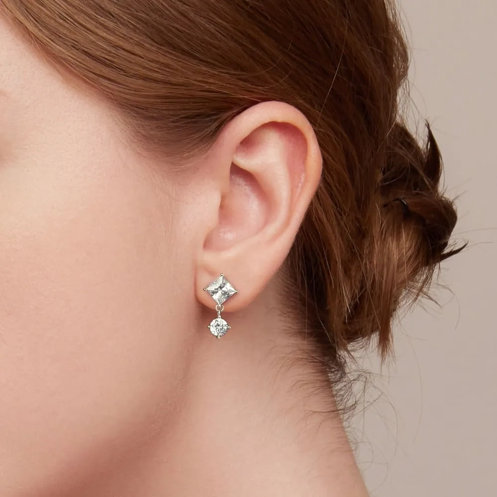 Solid 925 Signature Silver Diamond Cut Crystal Drop Earrings