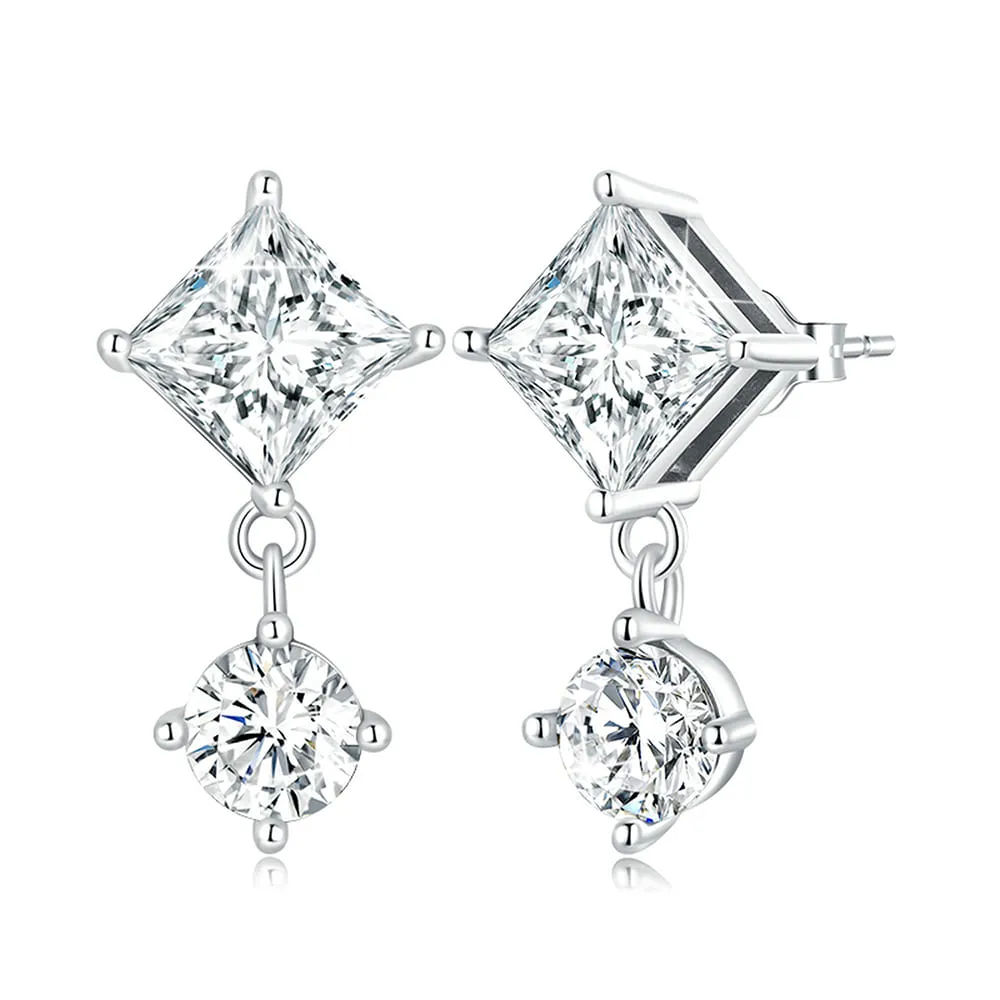 Solid 925 Signature Silver Diamond Cut Crystal Drop Earrings