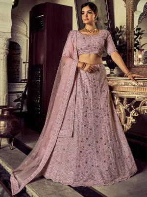 Stunning Mauve Georgette Embroidered Semi Stitched Lehenga With Unstitched Blouse