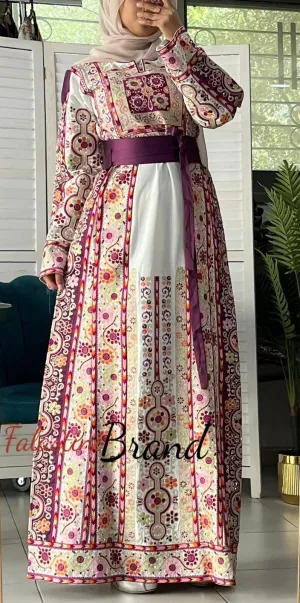 Very Luxurious White and Purple Malak Like Thob with Qasab Thread and Satin Details