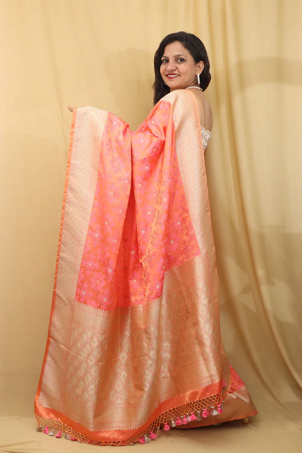 Vibrant Orange & Red Banarasi Silk Saree