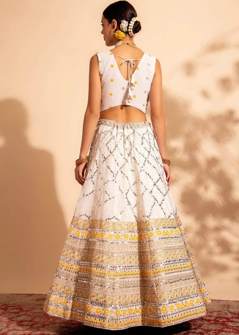 Yellow & White Bridesmaid Style Wedding Lehenga Choli