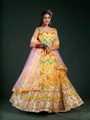 Yellow Embroidered Bridal Semi Stitched Lehenga With  Unstitched Blouse
